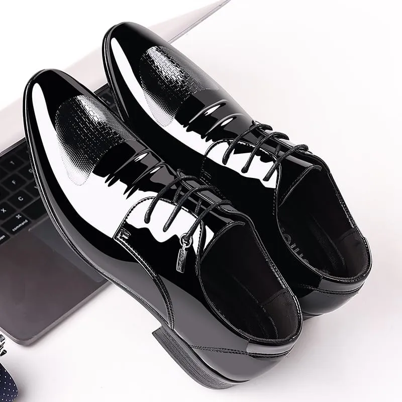 Men's Glitter Faux Patent Leather Tuxedo Derby Dress Shoes Modern Lace-up Formal Oxford
