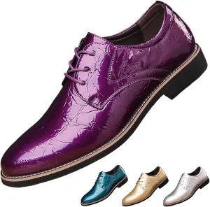 Men's Leather Classic Lace-Up Business Dress Oxfords Fashion Comfortable Pointed Toe Low Heel Derby Shoes Wedding Party Prom Tuxedo Shoes