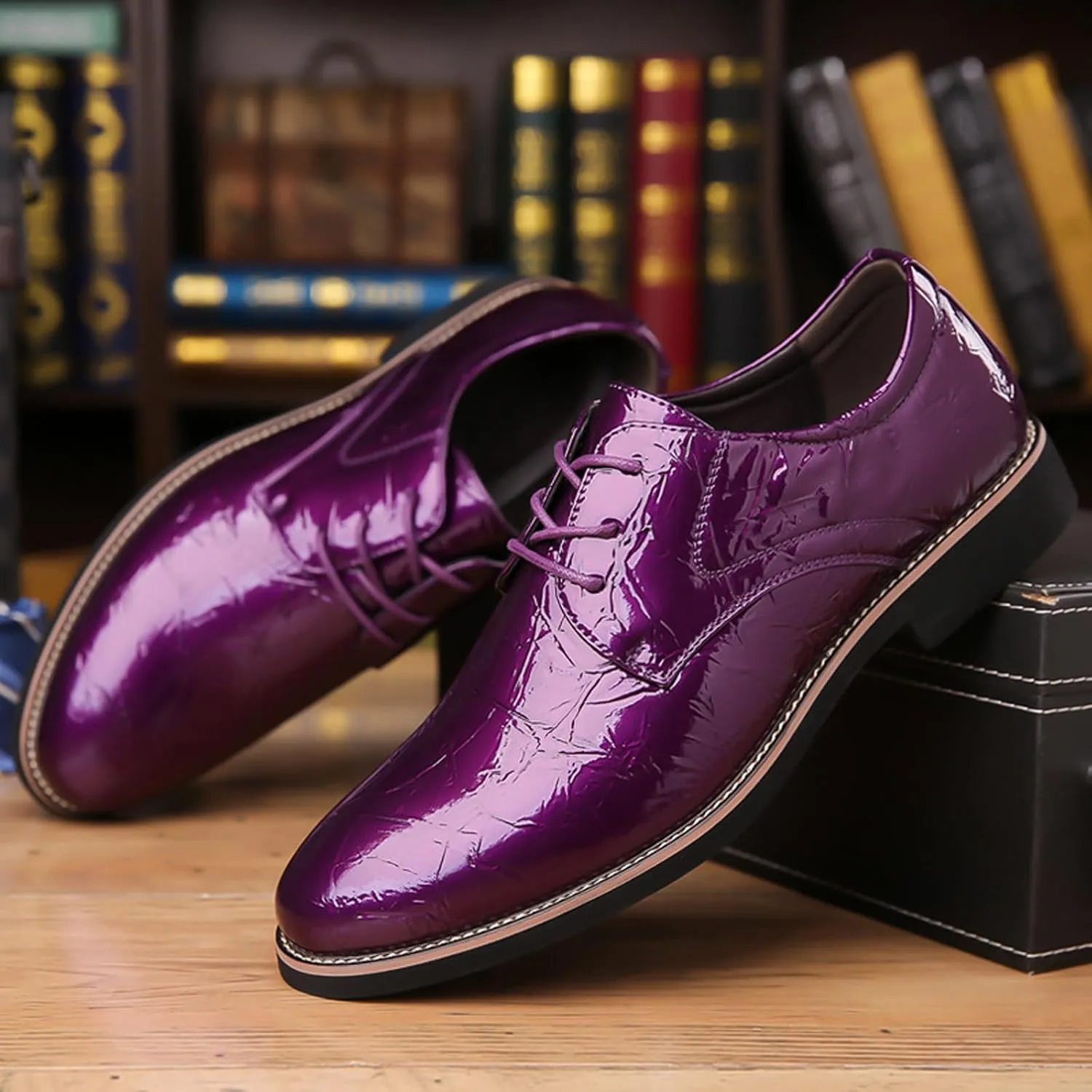 Men's Leather Classic Lace-Up Business Dress Oxfords Fashion Comfortable Pointed Toe Low Heel Derby Shoes Wedding Party Prom Tuxedo Shoes