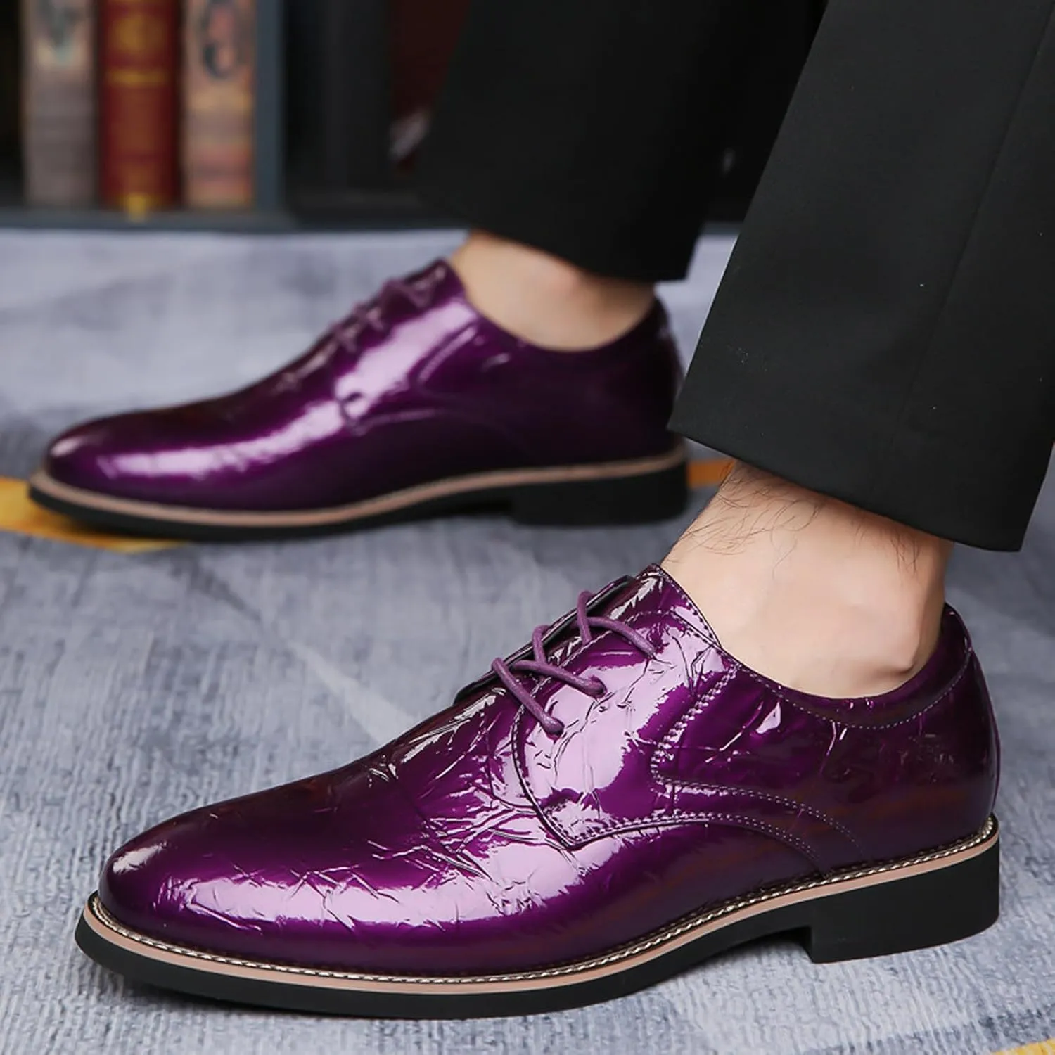 Men's Leather Classic Lace-Up Business Dress Oxfords Fashion Comfortable Pointed Toe Low Heel Derby Shoes Wedding Party Prom Tuxedo Shoes