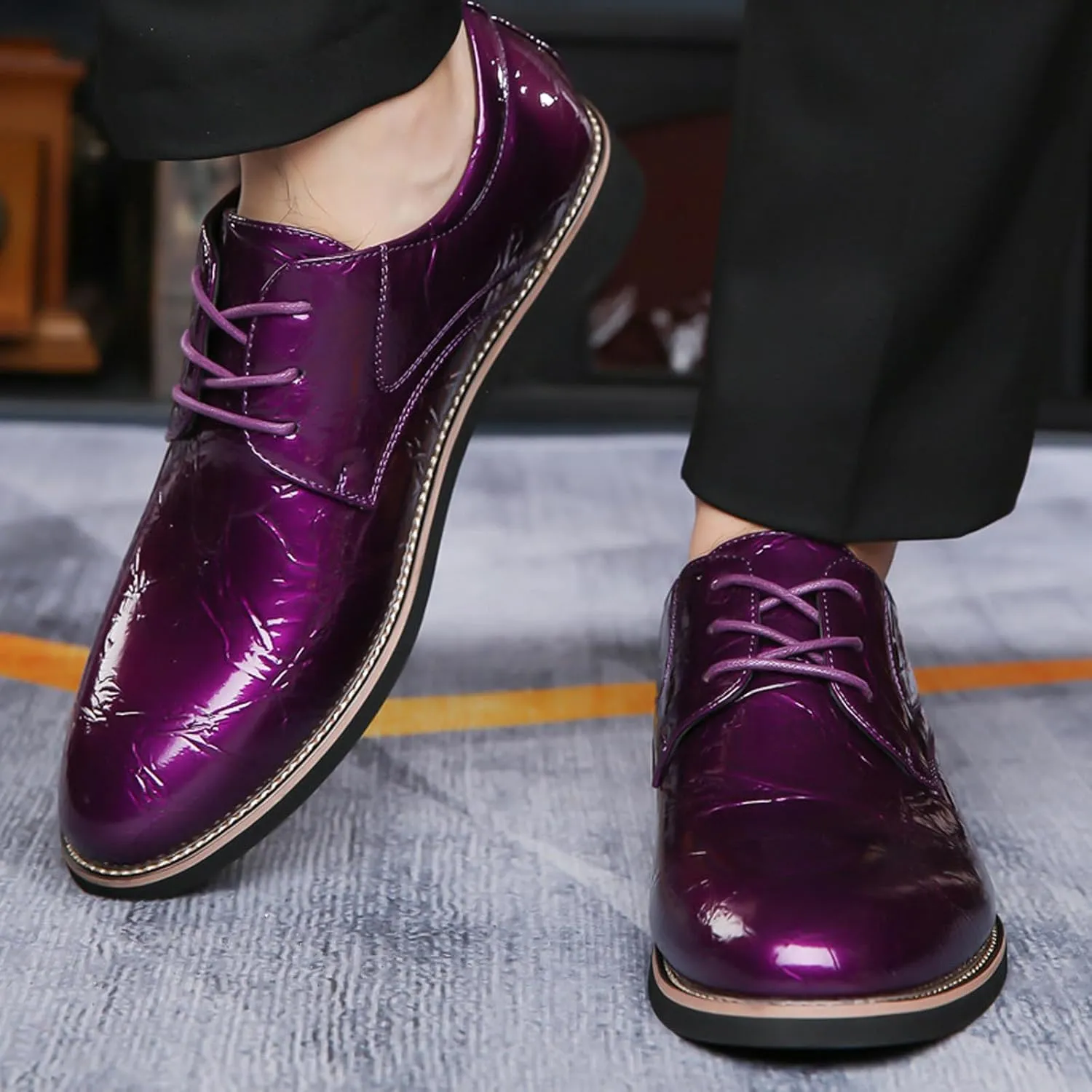 Men's Leather Classic Lace-Up Business Dress Oxfords Fashion Comfortable Pointed Toe Low Heel Derby Shoes Wedding Party Prom Tuxedo Shoes