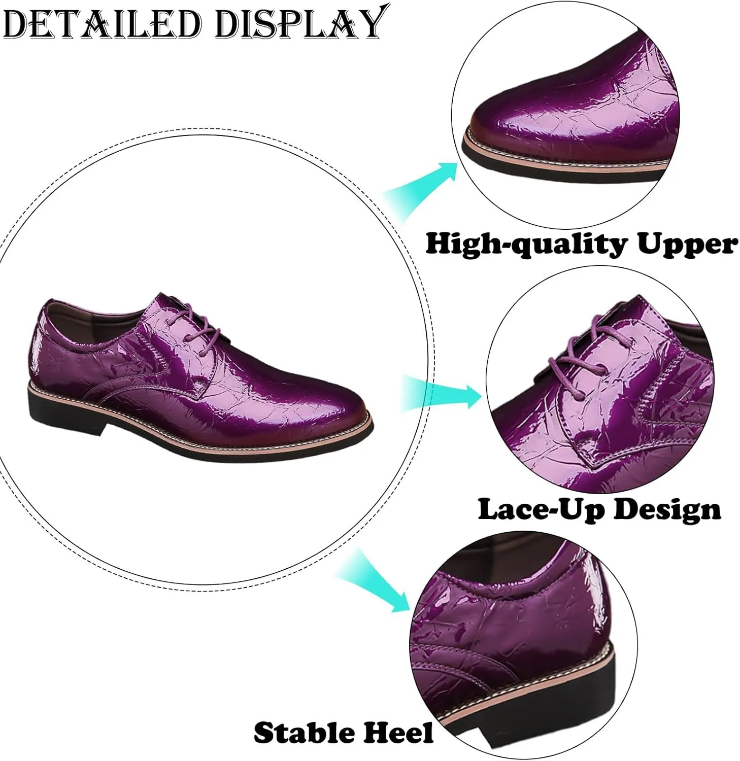Men's Leather Classic Lace-Up Business Dress Oxfords Fashion Comfortable Pointed Toe Low Heel Derby Shoes Wedding Party Prom Tuxedo Shoes