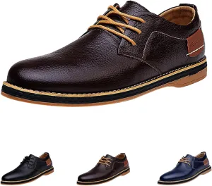 Men's Leather Lace-up Casual Oxfords,Comfortable Hand-Stitched Travel Non-Slip Softsole Derby Business Dress Shoes