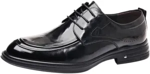 Men's Leather Lace Up Platform Block Heel Business Oxford Shoes Casual Wedding Faux Patent Derby Shoe