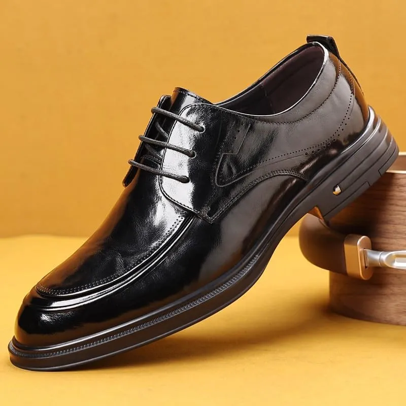 Men's Leather Lace Up Platform Block Heel Business Oxford Shoes Casual Wedding Faux Patent Derby Shoe