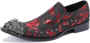 Men's Leather Shoes, Casual Black and red Graffiti Men's Dress Shoes, Wedding Party Banquet Nightclub Stage Host Barber Uniform Office Work Shoes, 40 EU,Black