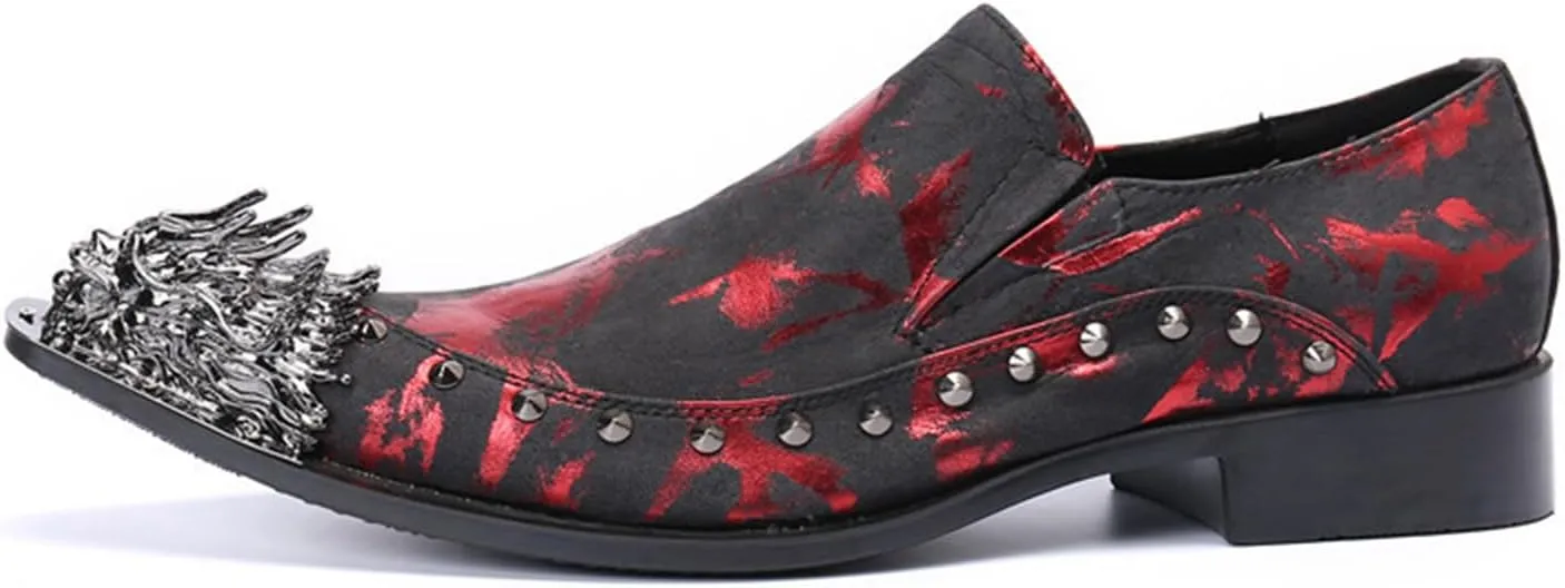 Men's Leather Shoes, Casual Black and red Graffiti Men's Dress Shoes, Wedding Party Banquet Nightclub Stage Host Barber Uniform Office Work Shoes, 40 EU,Black