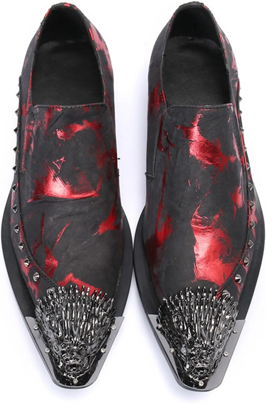 Men's Leather Shoes, Casual Black and red Graffiti Men's Dress Shoes, Wedding Party Banquet Nightclub Stage Host Barber Uniform Office Work Shoes, 40 EU,Black