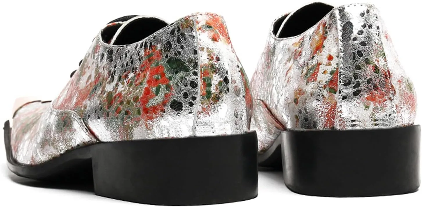 Men's Leather Shoes, Casual Graffiti Print Men's Dress Lace-Up Shoes, Barber Host Nightclub Stage Wedding Party Banquet Prom Uniform Office Work Shoes