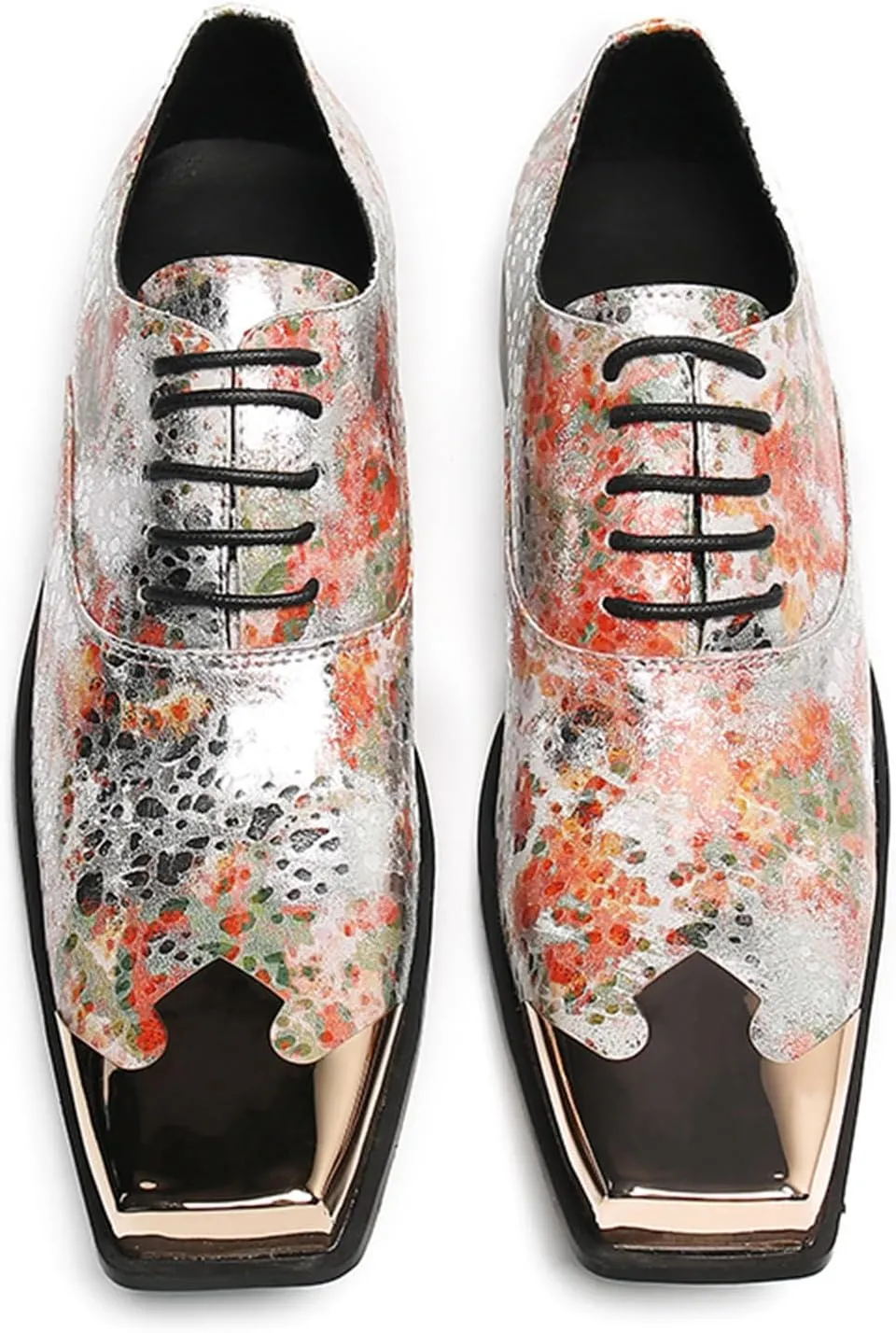 Men's Leather Shoes, Casual Graffiti Print Men's Dress Lace-Up Shoes, Barber Host Nightclub Stage Wedding Party Banquet Prom Uniform Office Work Shoes