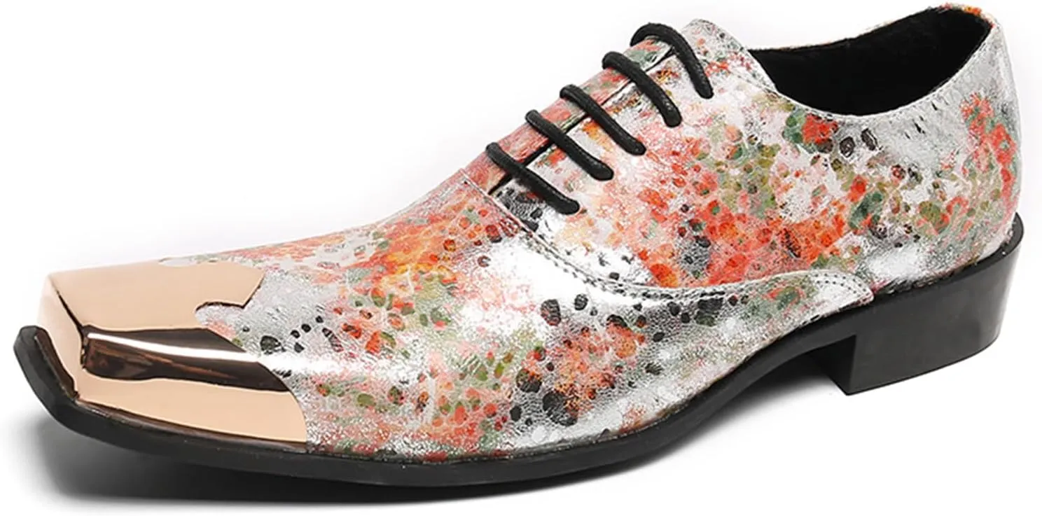 Men's Leather Shoes, Casual Graffiti Print Men's Dress Lace-Up Shoes, Barber Host Nightclub Stage Wedding Party Banquet Prom Uniform Office Work Shoes