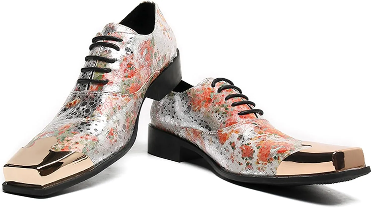 Men's Leather Shoes, Casual Graffiti Print Men's Dress Lace-Up Shoes, Barber Host Nightclub Stage Wedding Party Banquet Prom Uniform Office Work Shoes