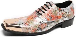 Men's Leather Shoes, Casual Graffiti Print Men's Dress Lace-Up Shoes, Barber Host Nightclub Stage Wedding Party Banquet Prom Uniform Office Work Shoes