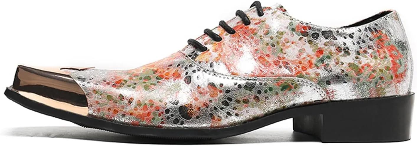 Men's Leather Shoes, Casual Graffiti Print Men's Dress Lace-Up Shoes, Barber Host Nightclub Stage Wedding Party Banquet Prom Uniform Office Work Shoes