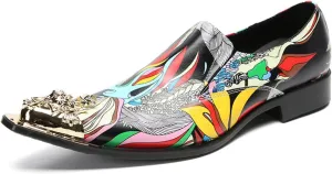 Men's Leather Shoes, Men's Colorful Graffiti Casual Dress Shoes, Wedding Party Banquet Nightclub Stage Host Barber Uniform Office Work Shoes