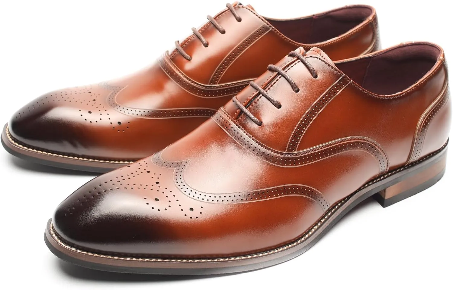 Men's Leather Wingtip Brogue Oxford Shoes - Comfortable Lace Up Derby Footwear for Business & Casual Wear