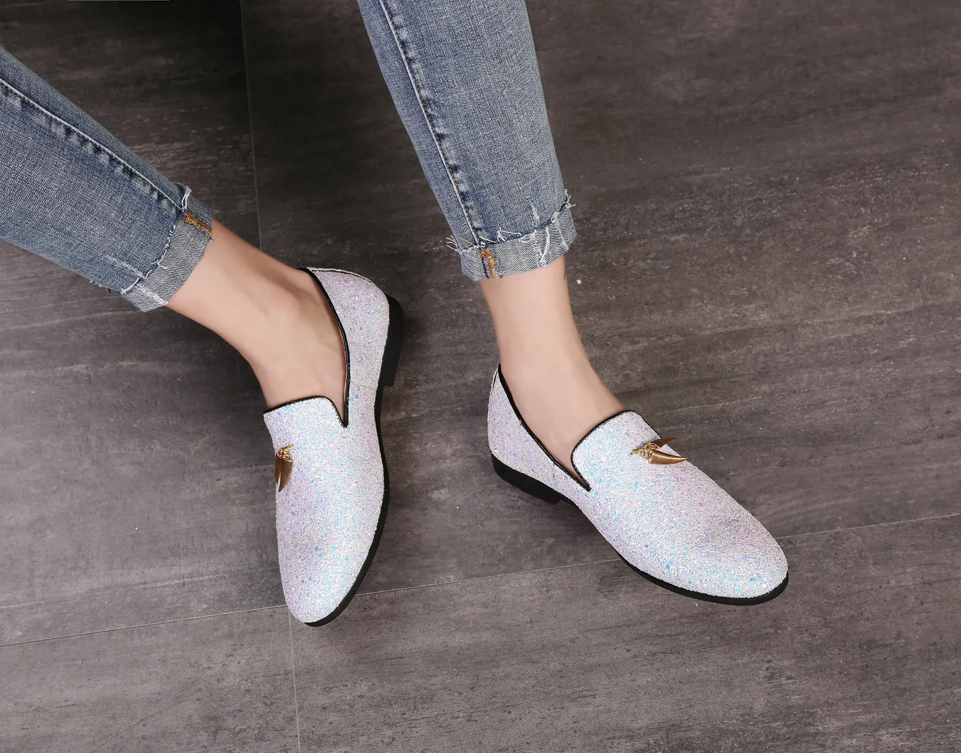Men's Metallic Glitter Smoking Loafers