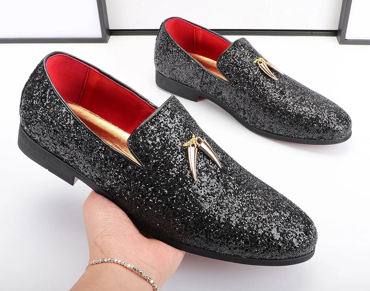 Men's Metallic Glitter Smoking Loafers