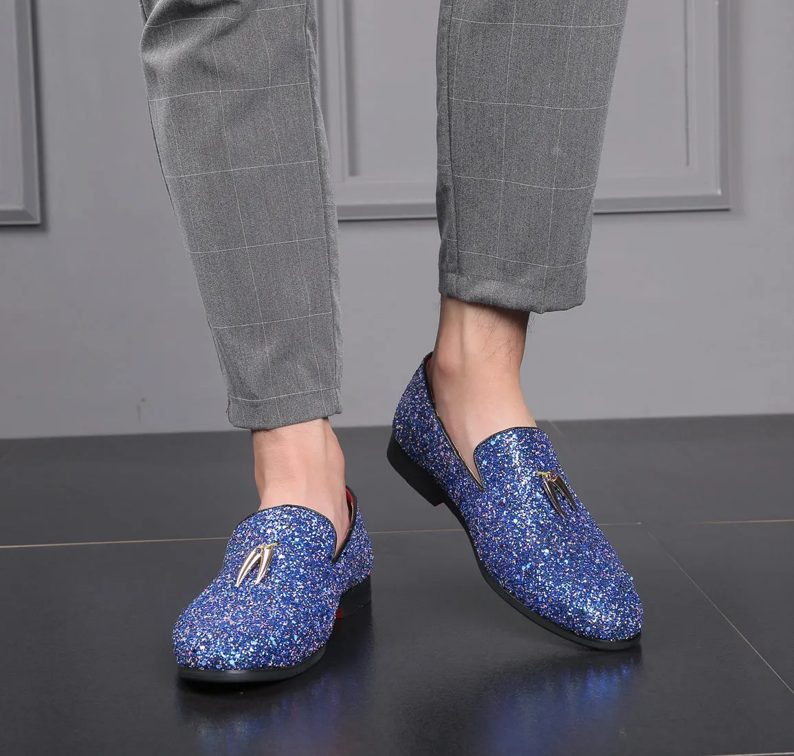 Men's Metallic Glitter Smoking Loafers