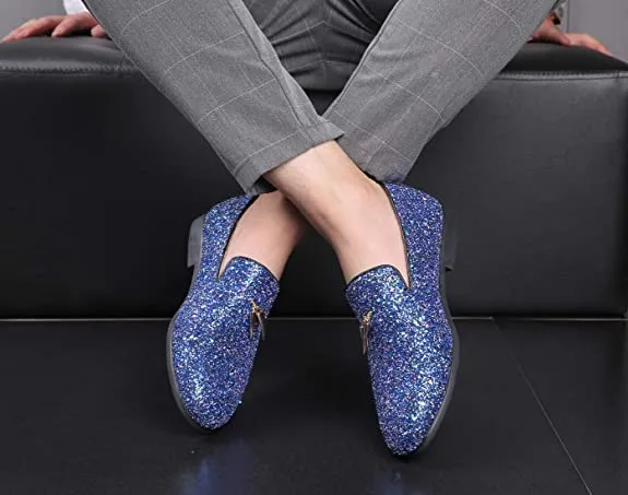 Men's Metallic Glitter Smoking Loafers