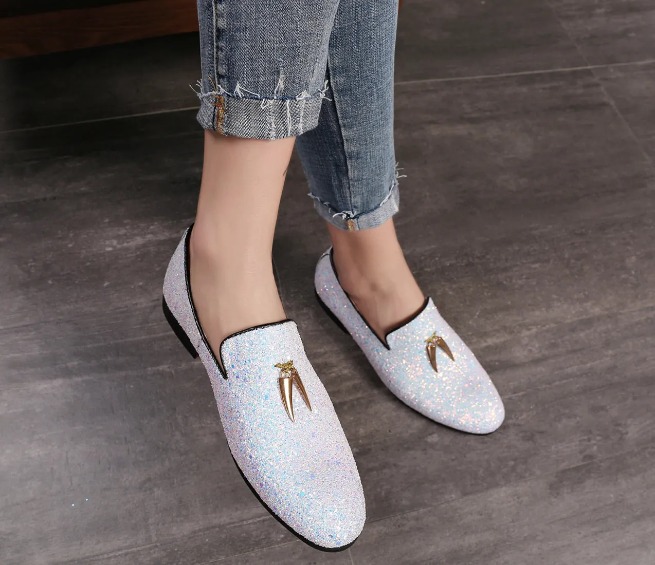 Men's Metallic Glitter Smoking Loafers