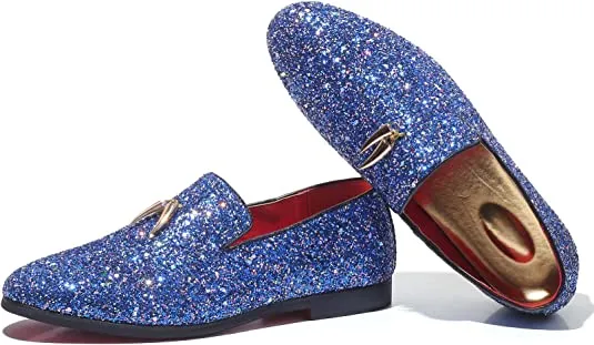 Men's Metallic Glitter Smoking Loafers