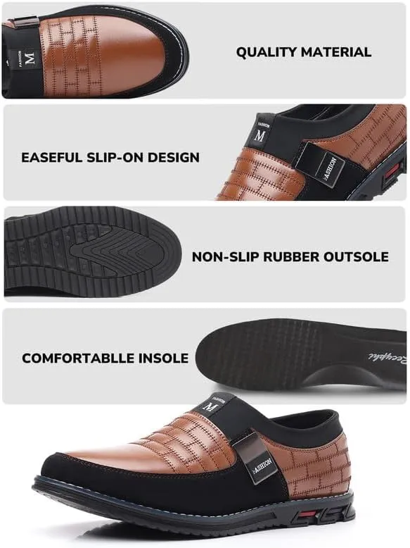 Men’s Oxford No-Stripe Orthopedic Leather Shoes Derby Formal Business Dress Sneakers Casual Walking Driving Slip-on Loafers