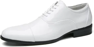 Men's Oxfords Dress Derby Shoes Plain Captoe Round Toe 5-Eye Lace Up Patent Thick Block Heel Synthetic Leather Rubber Sole Formal Men (Color : White, Size : 9 M US)