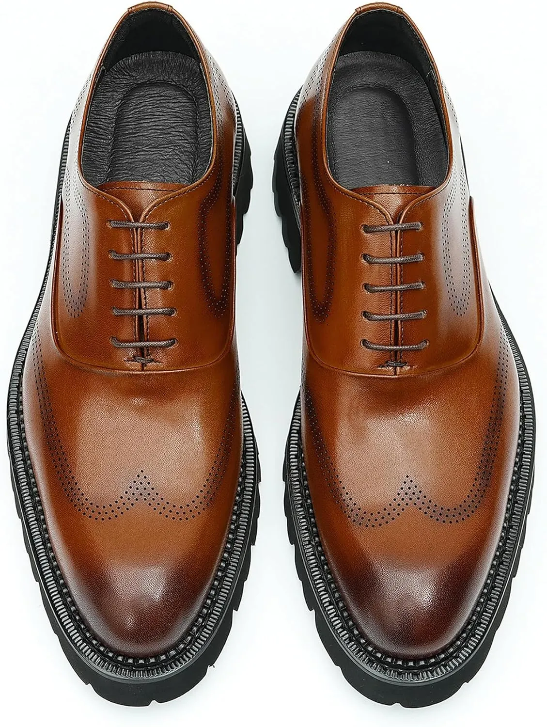 Men's Oxfords Formal Dress Derby Fashion Prom Wingtip Brogue Genuine Leather Shoes Wedding Tuxedo Business Causal Shoes for Men