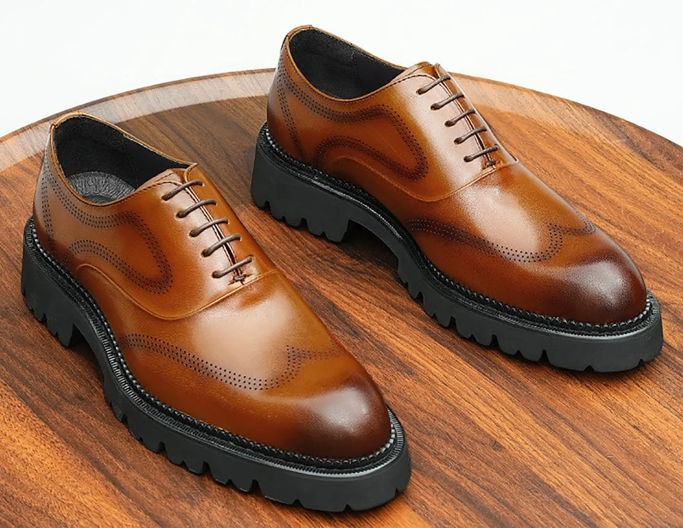 Men's Oxfords Formal Dress Derby Fashion Prom Wingtip Brogue Genuine Leather Shoes Wedding Tuxedo Business Causal Shoes for Men