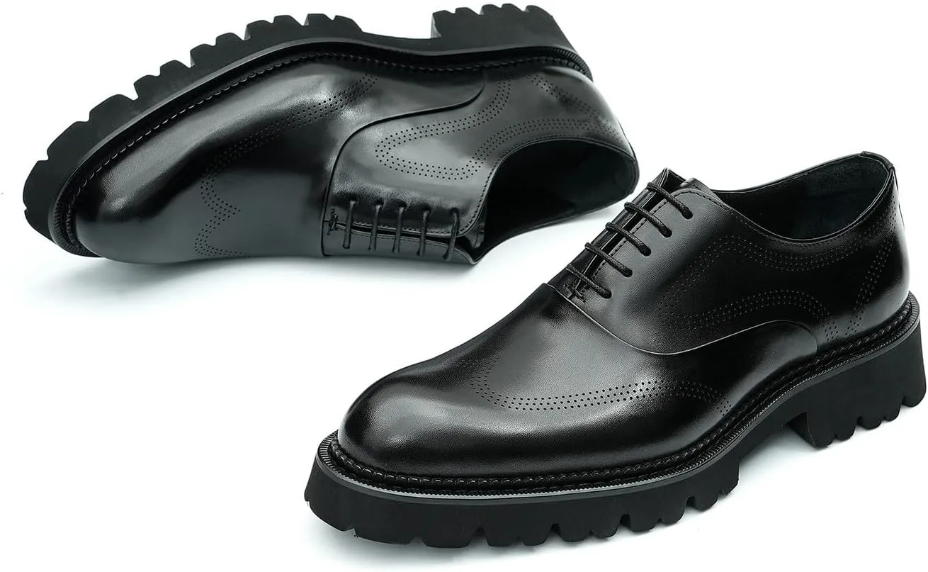 Men's Oxfords Formal Dress Derby Fashion Prom Wingtip Brogue Genuine Leather Shoes Wedding Tuxedo Business Causal Shoes for Men