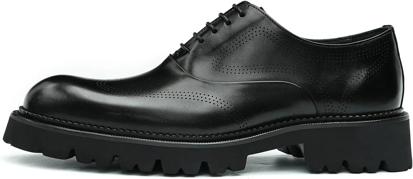 Men's Oxfords Formal Dress Derby Fashion Prom Wingtip Brogue Genuine Leather Shoes Wedding Tuxedo Business Causal Shoes for Men