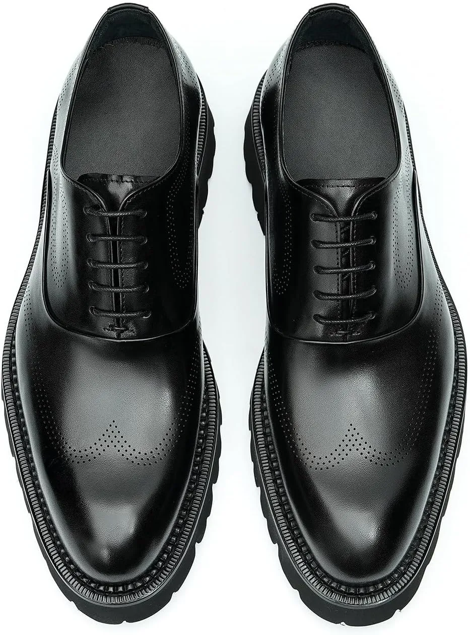 Men's Oxfords Formal Dress Derby Fashion Prom Wingtip Brogue Genuine Leather Shoes Wedding Tuxedo Business Causal Shoes for Men