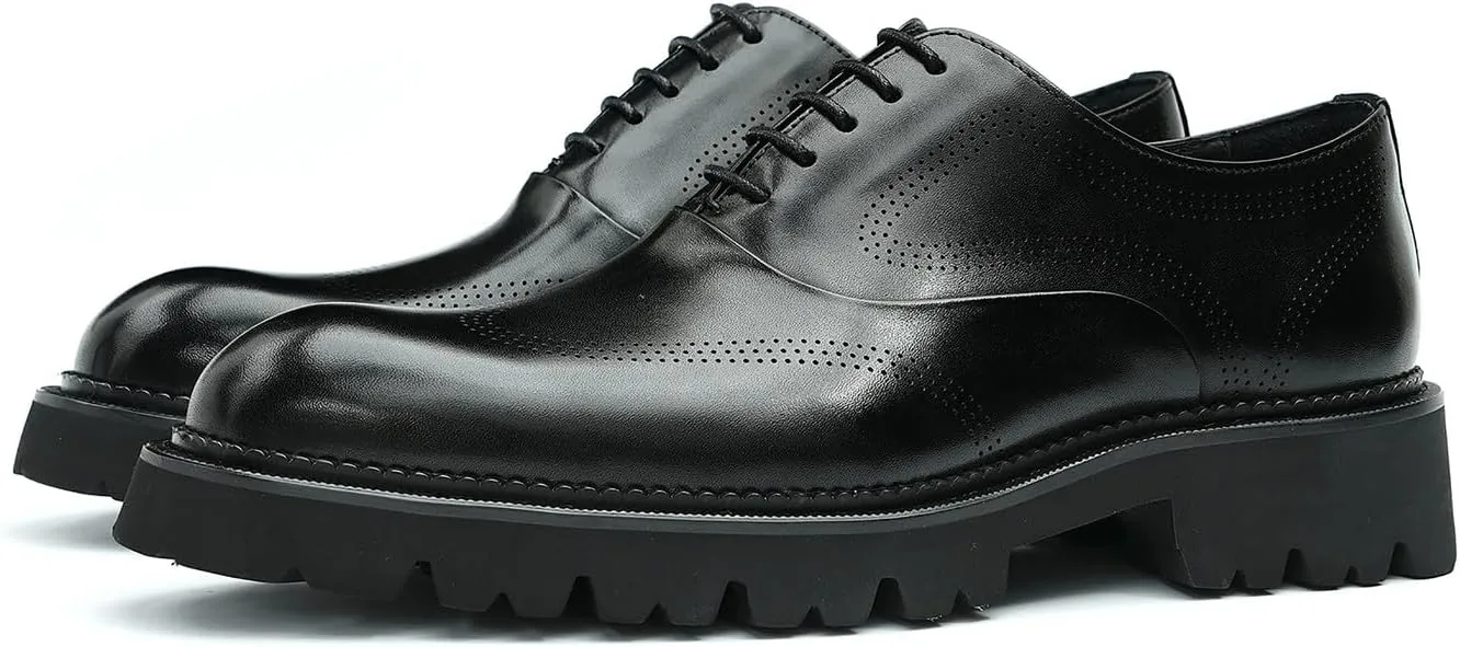 Men's Oxfords Formal Dress Derby Fashion Prom Wingtip Brogue Genuine Leather Shoes Wedding Tuxedo Business Causal Shoes for Men