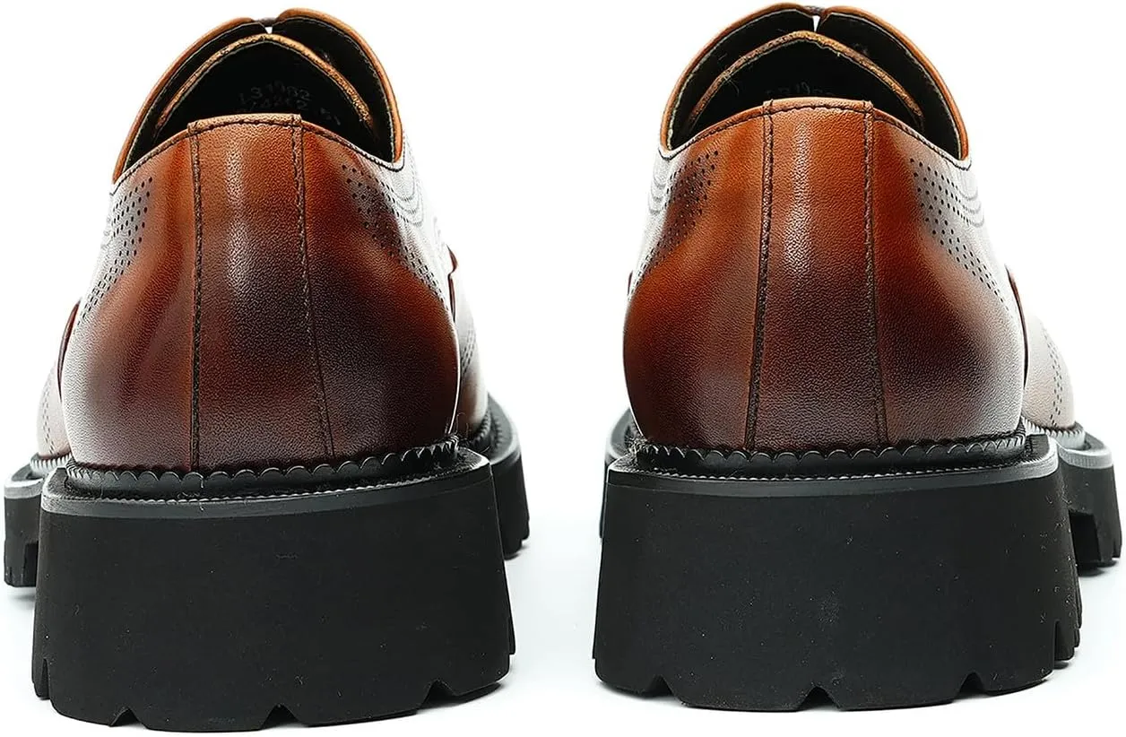 Men's Oxfords Formal Dress Derby Fashion Prom Wingtip Brogue Genuine Leather Shoes Wedding Tuxedo Business Causal Shoes for Men