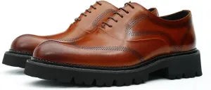 Men's Oxfords Formal Dress Derby Fashion Prom Wingtip Brogue Genuine Leather Shoes Wedding Tuxedo Business Causal Shoes for Men