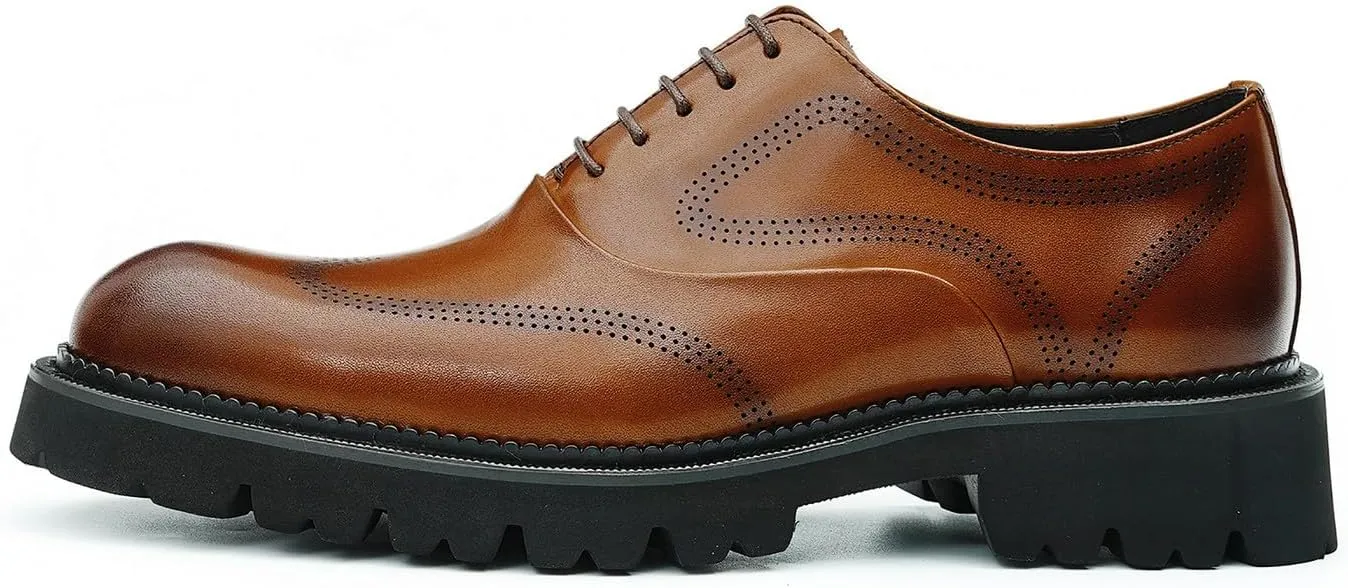 Men's Oxfords Formal Dress Derby Fashion Prom Wingtip Brogue Genuine Leather Shoes Wedding Tuxedo Business Causal Shoes for Men