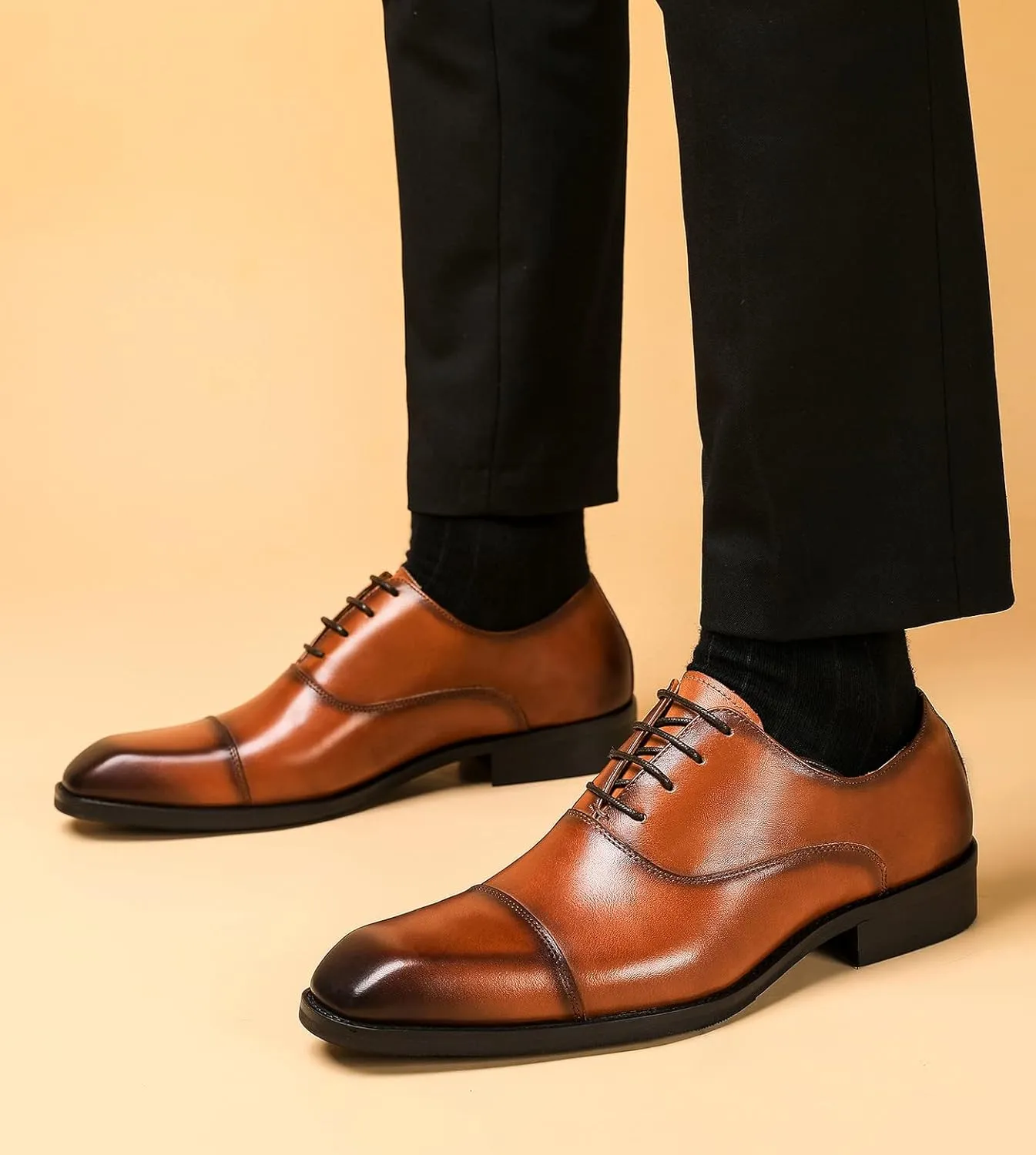 Men's Oxfords Formal Dress Genuine Leather Derby Modern Cap Toe Classic Fashion Business Casual Tuexdo Wedding Prom Comfortable Shoes for Men