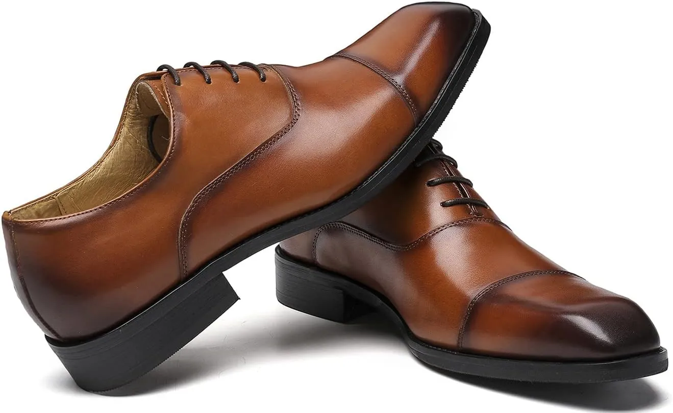 Men's Oxfords Formal Dress Genuine Leather Derby Modern Cap Toe Classic Fashion Business Casual Tuexdo Wedding Prom Comfortable Shoes for Men
