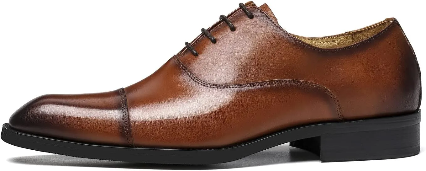 Men's Oxfords Formal Dress Genuine Leather Derby Modern Cap Toe Classic Fashion Business Casual Tuexdo Wedding Prom Comfortable Shoes for Men