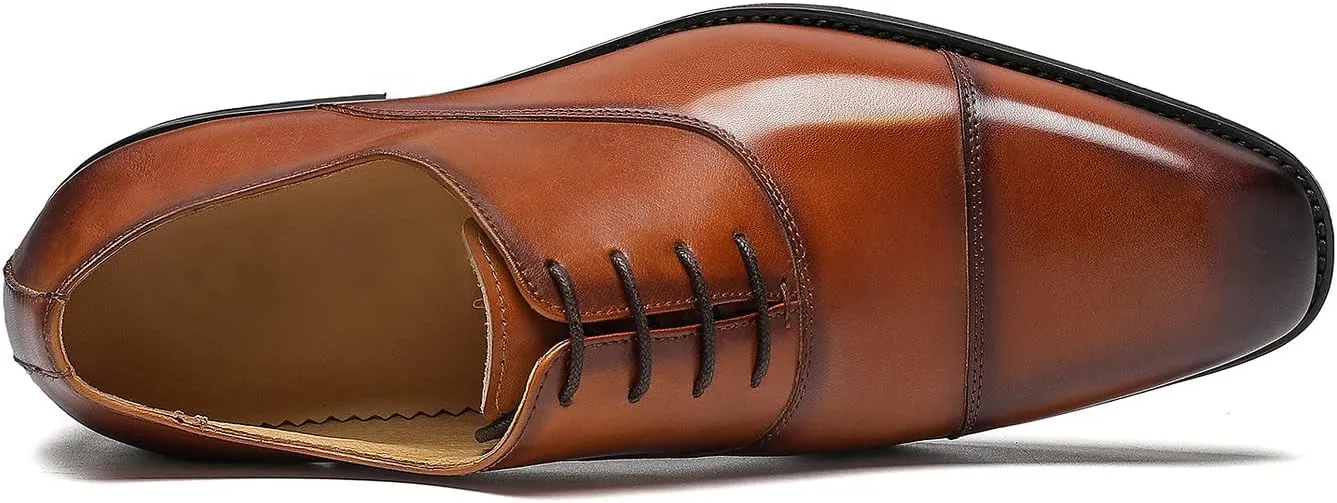 Men's Oxfords Formal Dress Genuine Leather Derby Modern Cap Toe Classic Fashion Business Casual Tuexdo Wedding Prom Comfortable Shoes for Men