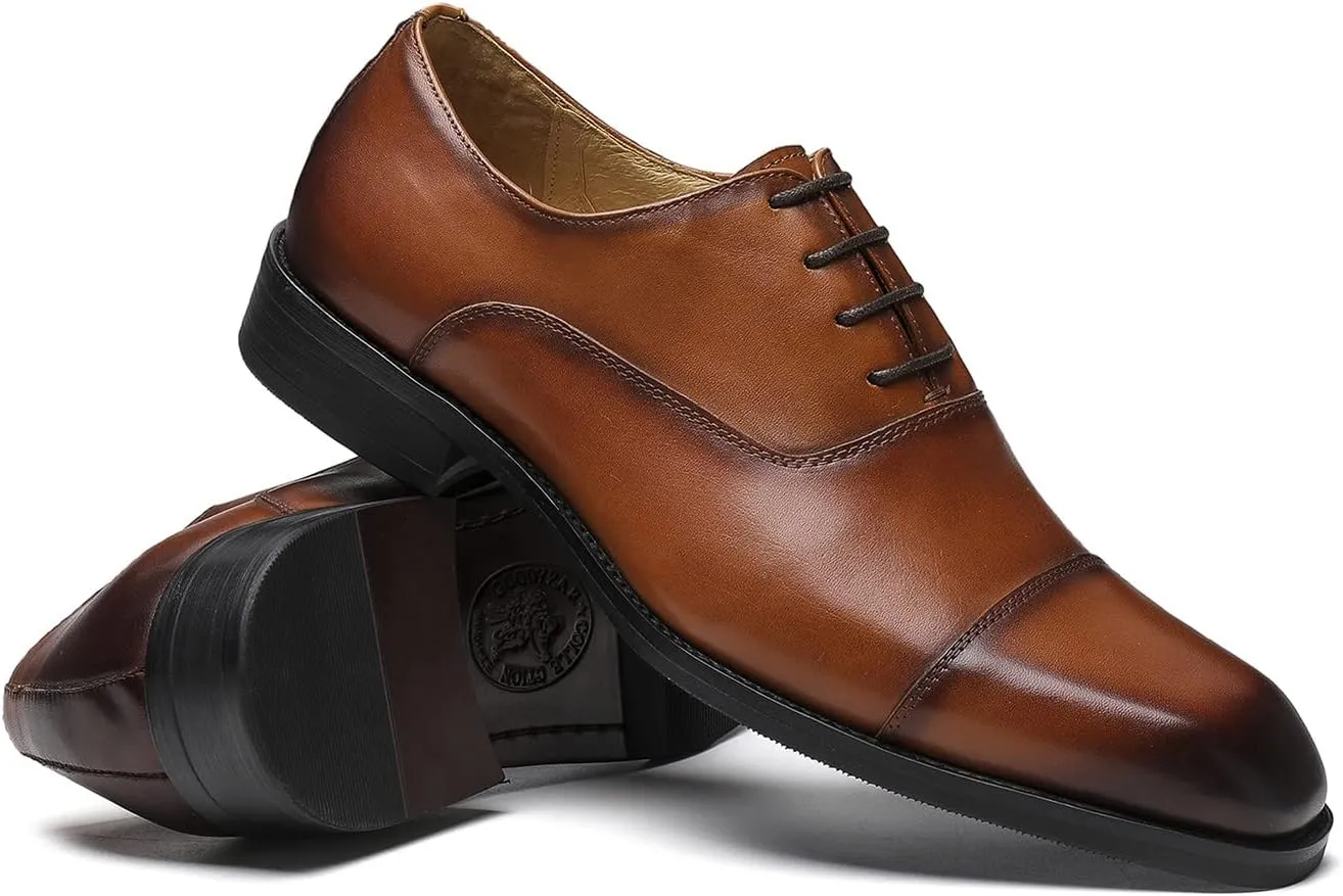 Men's Oxfords Formal Dress Genuine Leather Derby Modern Cap Toe Classic Fashion Business Casual Tuexdo Wedding Prom Comfortable Shoes for Men