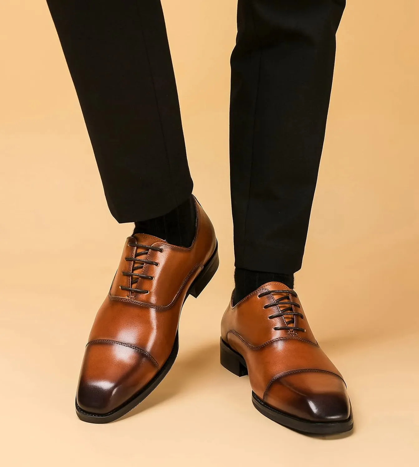 Men's Oxfords Formal Dress Genuine Leather Derby Modern Cap Toe Classic Fashion Business Casual Tuexdo Wedding Prom Comfortable Shoes for Men