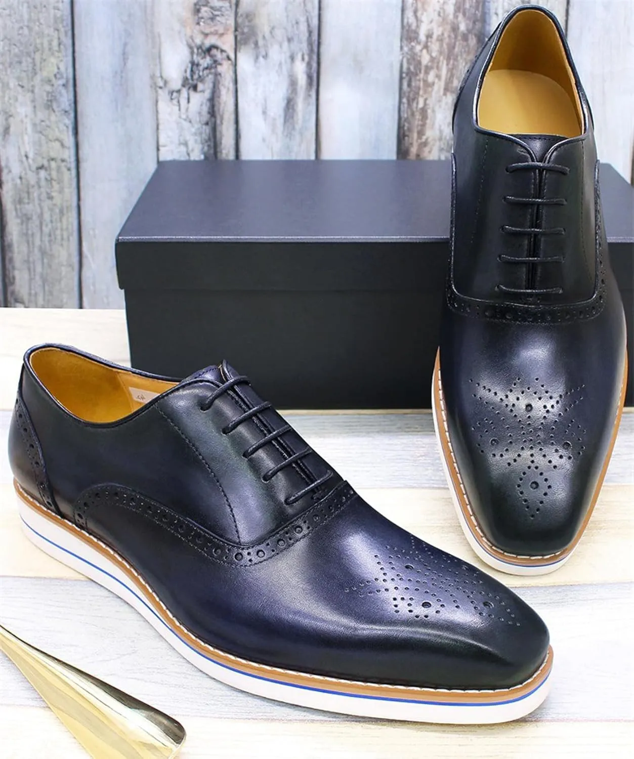 Men's Oxfords Formal Dress Genunie Leather Wingtips Brogues Suit Shoes Men's Fashion Prom Wedding Business Causal Flat Derby Comfortable Tuxedo Shoes for Men