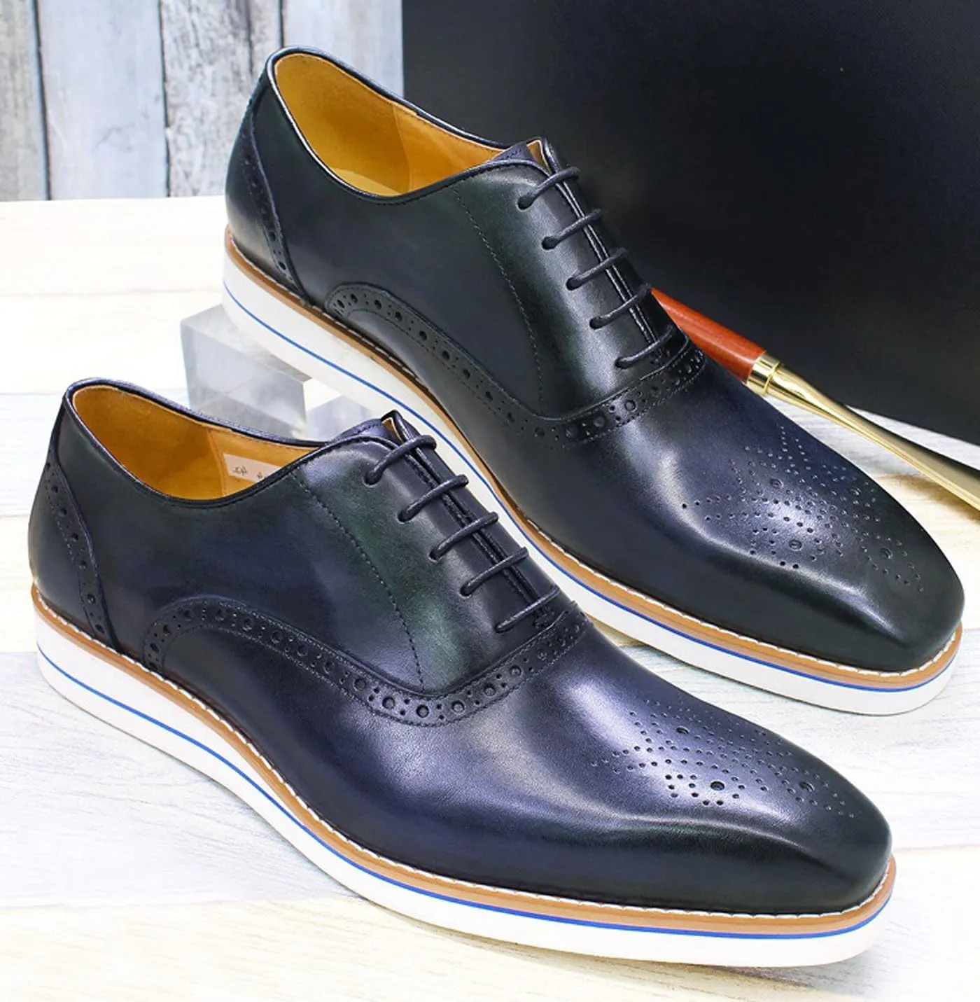 Men's Oxfords Formal Dress Genunie Leather Wingtips Brogues Suit Shoes Men's Fashion Prom Wedding Business Causal Flat Derby Comfortable Tuxedo Shoes for Men