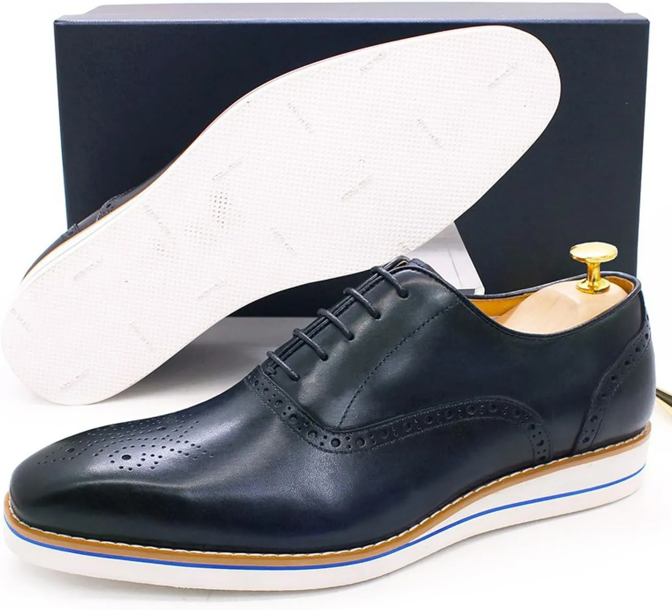 Men's Oxfords Formal Dress Genunie Leather Wingtips Brogues Suit Shoes Men's Fashion Prom Wedding Business Causal Flat Derby Comfortable Tuxedo Shoes for Men