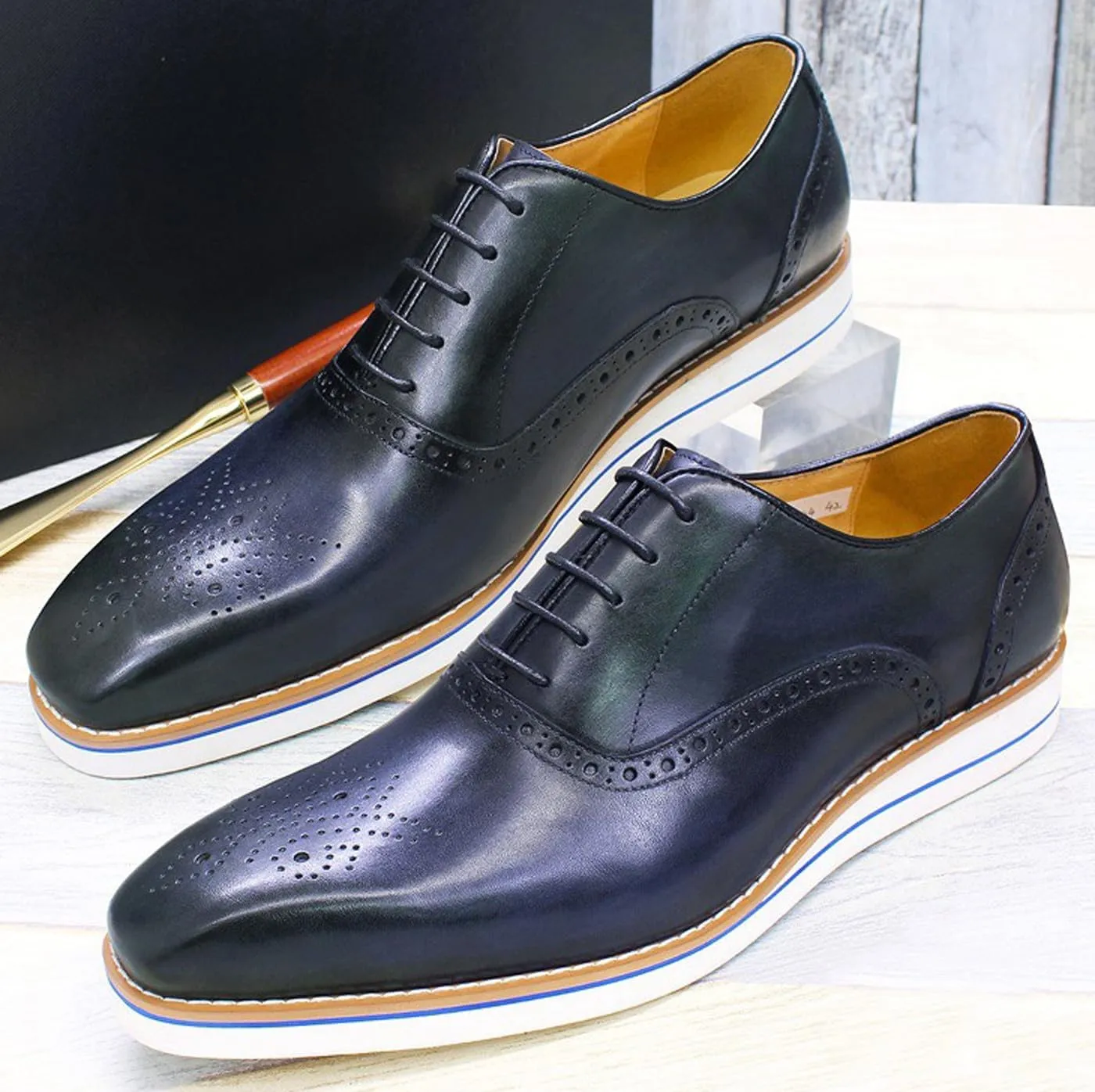 Men's Oxfords Formal Dress Genunie Leather Wingtips Brogues Suit Shoes Men's Fashion Prom Wedding Business Causal Flat Derby Comfortable Tuxedo Shoes for Men