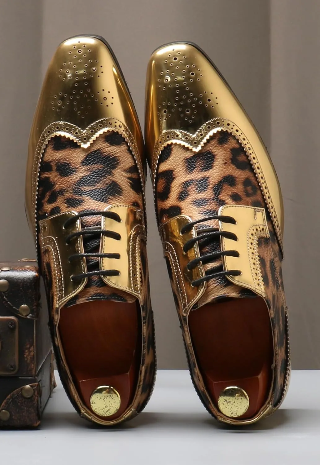 Mens Oxfords Formal Dress Leopard Texture Wingtip Derby Glossy Leather Shoes for Men Fashion Wedding Prom Modern Shoes Business Casual Tuxedo Luxury Shoes
