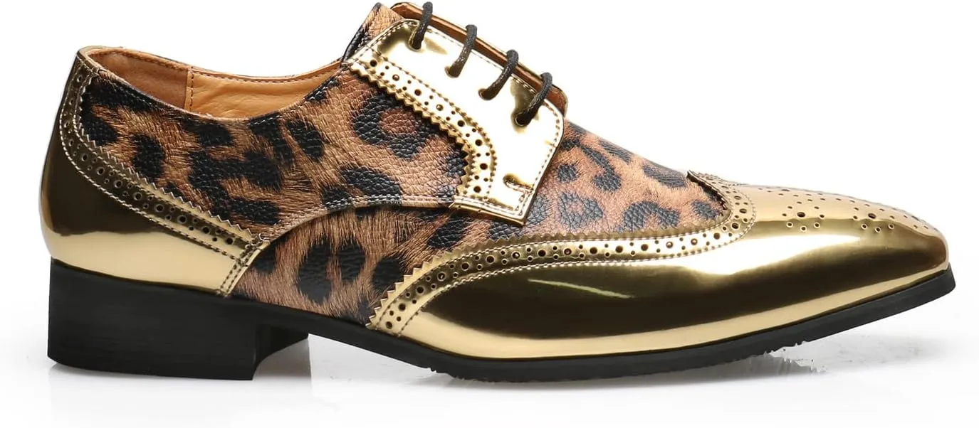 Mens Oxfords Formal Dress Leopard Texture Wingtip Derby Glossy Leather Shoes for Men Fashion Wedding Prom Modern Shoes Business Casual Tuxedo Luxury Shoes