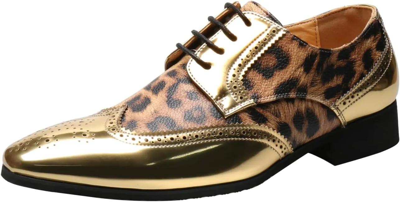 Mens Oxfords Formal Dress Leopard Texture Wingtip Derby Glossy Leather Shoes for Men Fashion Wedding Prom Modern Shoes Business Casual Tuxedo Luxury Shoes